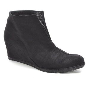 Stuart Weitzman Black Waxed Suede Hidden Wedge Bootie 8